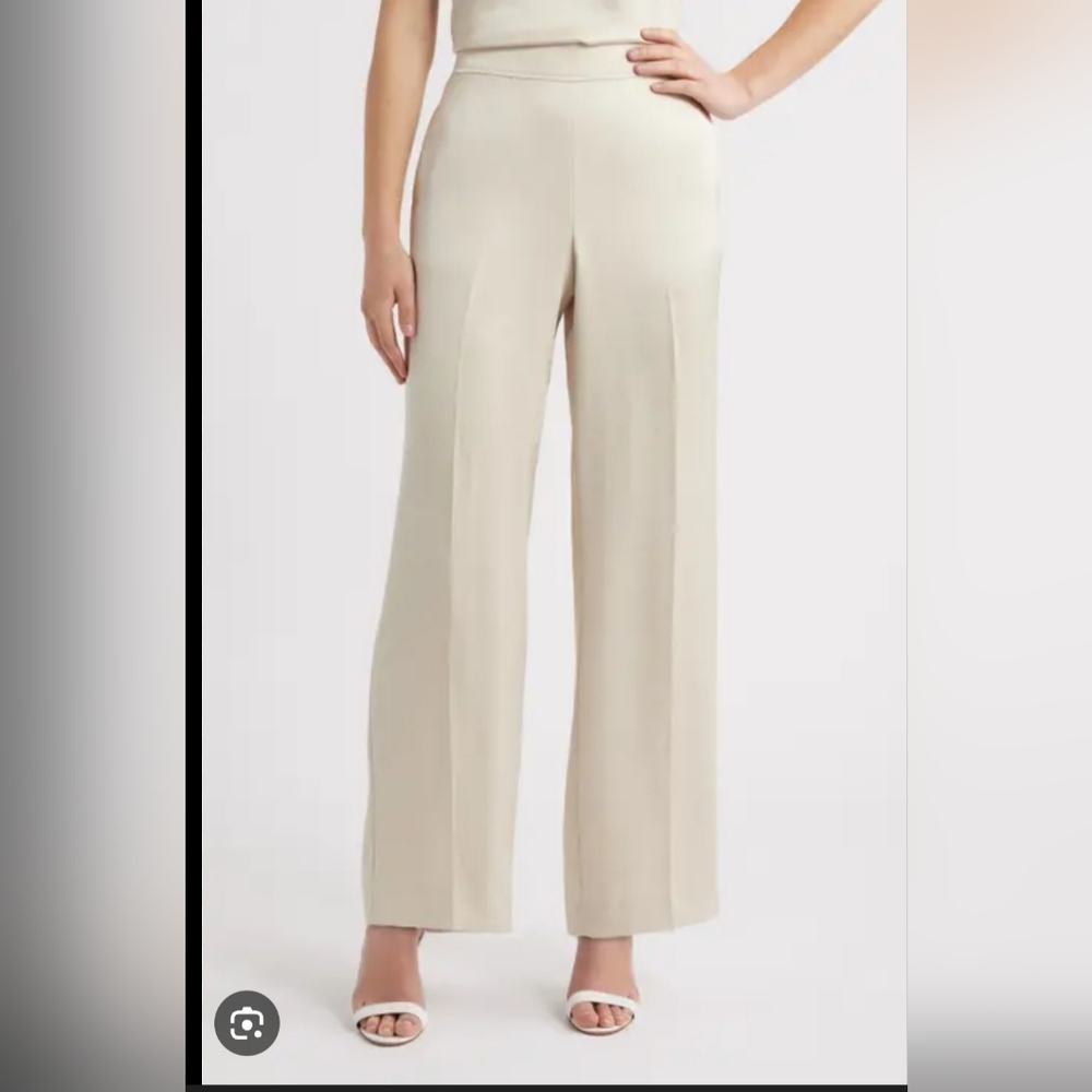 ANNE KLEIN SOFT LATTE HIGH WAIST PULL ON WIDE LEG PANTS SIZE SMALL NWT